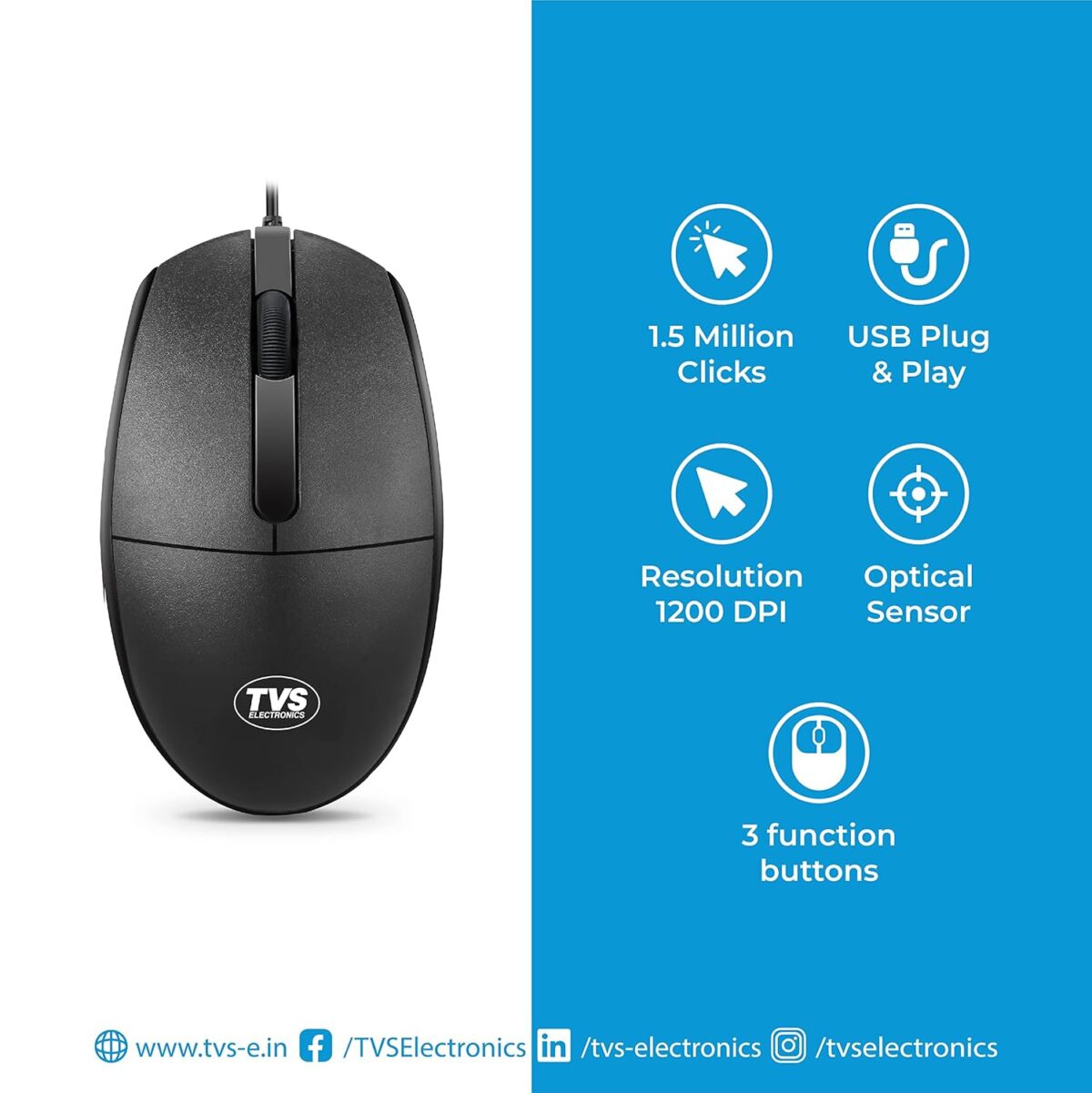 TVS Champ M120 Mouse 1.5 Million Durable Clicks, 1200 DPI Resolutions - Image 3