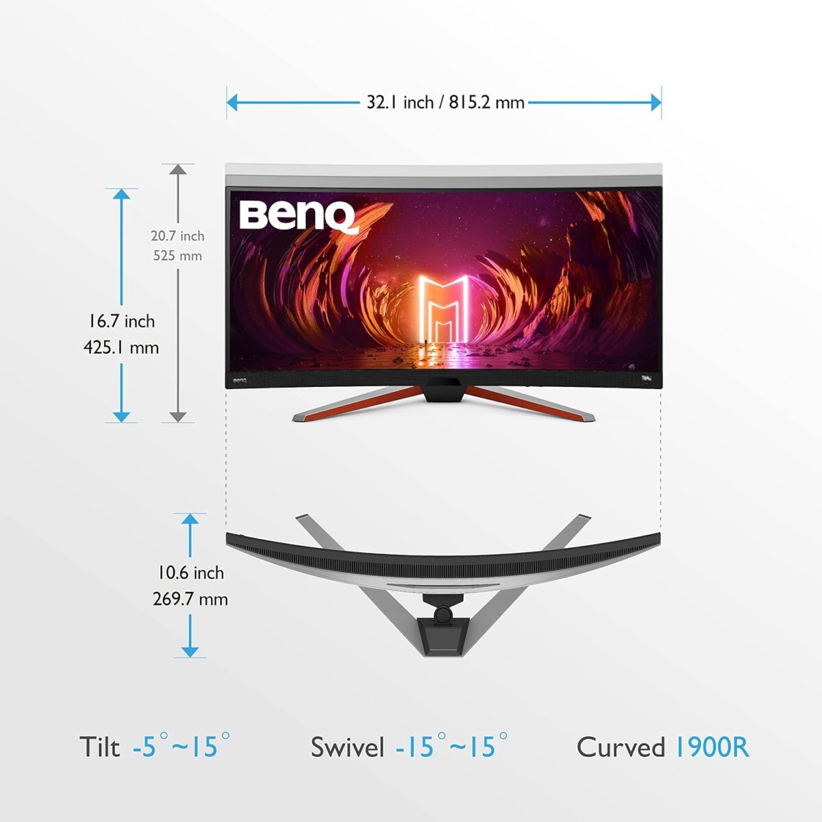 BenQ MOBIUZ EX3415R 34-Inch WQHD+ Ultrawide Curved Gaming Monitor | 144Hz, 1ms, HDRi, FreeSync Premium, IPS Panel, 2.1 Speakers, PIP/PBP, Eye-Care, Metallic Gray - Image 3