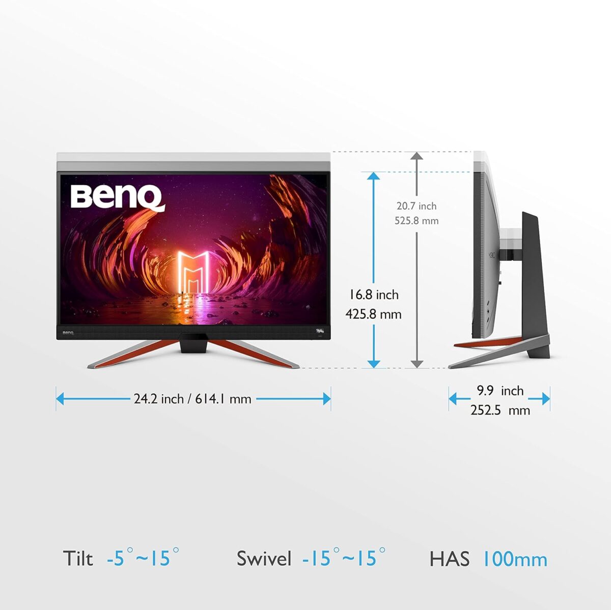 BenQ MOBIUZ EX2710Q 27" QHD 165Hz IPS Gaming Monitor with HDRi, FreeSync Premium, USB Hub, Eye-Care & Built-in Speakers – Height Adjustable & Bezel-Less Display - Image 2
