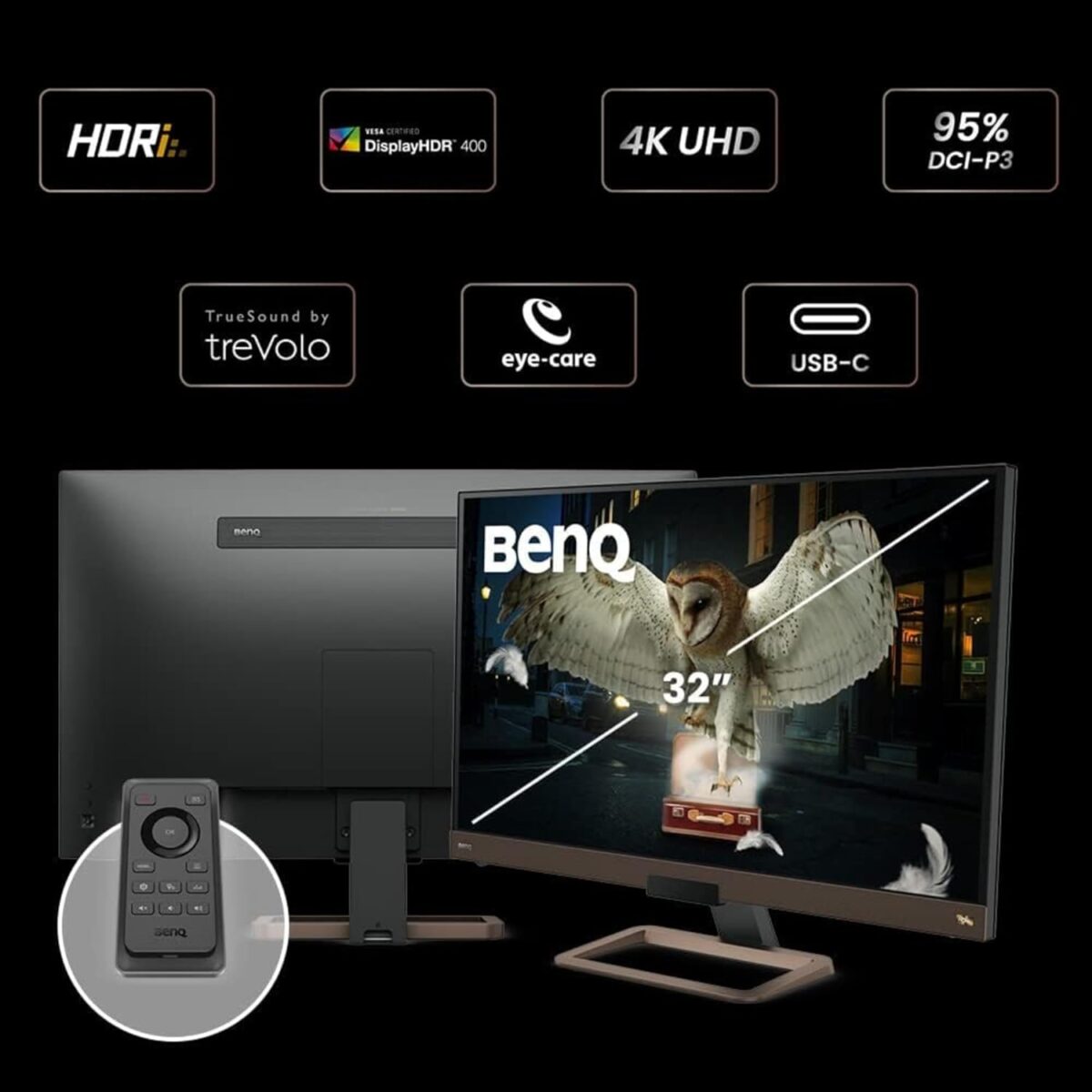 BenQ EW3280U 32-Inch 4K UHD IPS Monitor with HDR10, USB-C Power Delivery, TreVolo Speakers & Eye-Care Technology – Metallic Brown-Black - Image 10