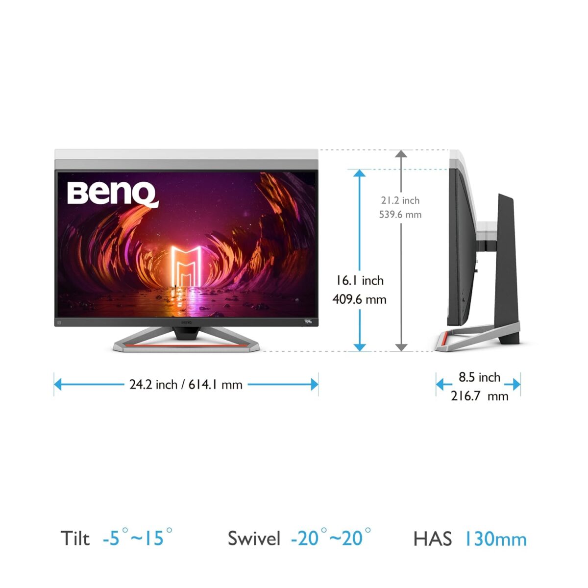 BenQ MOBIUZ EX2710S 27" 165Hz Full HD IPS Gaming Monitor with HDRi, FreeSync Premium, Height Adjustable Stand, Eye-Care Tech & Built-in Speakers – Bezel-Less Display (Dark Grey) - Image 9