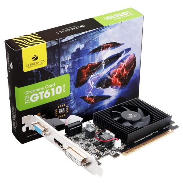 Zebronics NVIDIA GT610 2GB DDR3 PCIe 2.0 Graphics Card | HDMI, DVI, VGA | Heatsink with Fan | 1000 MHz GPU Clock